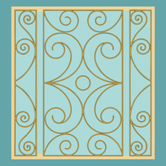 Golden Swirl Pattern within a Square Frame on a Teal Background abstract blue