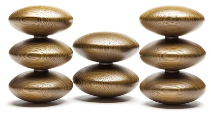 Soft focus image of stacked smooth wooden coasters on white seamless background, captured with mirrorless camera and 50mm lens, warm wood grain texture and subtle shadows emphasized by gentle