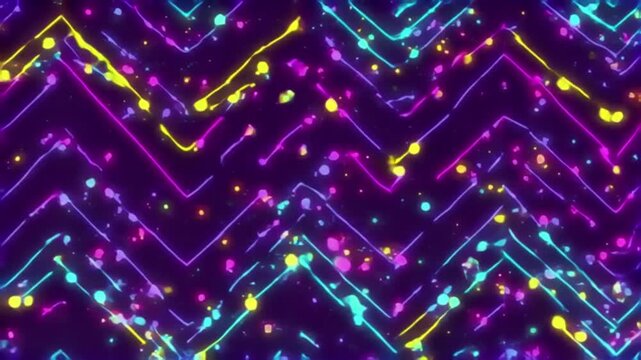 Abstract digital art of a glowing neon zigzag pattern with vibrant light particles. A futuristic, retro-style background for celebrations and events. - Powered by Adobe