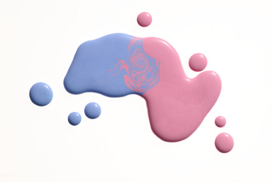 Blue and pink nail polish blend with abstract swirls