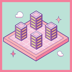  Aether grid colourful isometric scene of a floating.