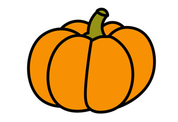 A simple flat-style illustration of an orange pumpkin. Perfect for autumn harvest, Halloween, seasonal food designs, recipe illustrations, and various creative projects.
