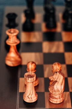 Wooden Chess Pieces on Strategic Display
