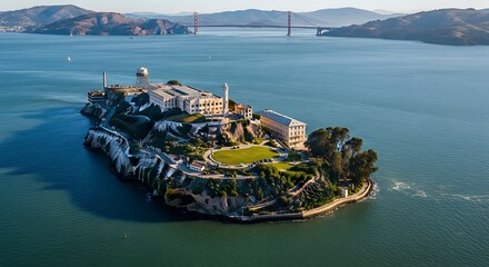 Alcatraz Island and Golden Gate Bridge Aerial View, San Francisco