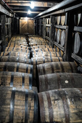 Frankfort, Kentucky, USA, July 10, 2025
Buffalo Trace Distillery. Barrels of bourbon in storage.