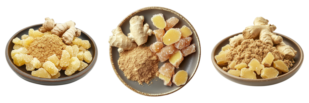 Three bowls of different colored food with a white background