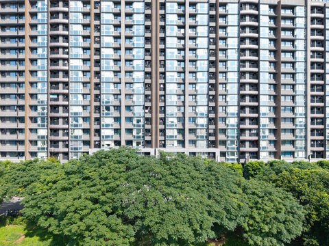 Aerial View of Modern Residential Buildings with Greenery and Ur