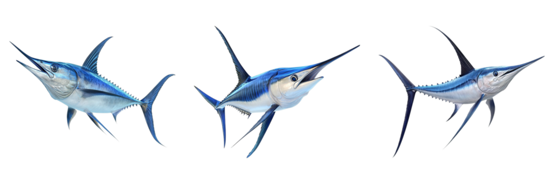 Three blue fish swimming in the ocean