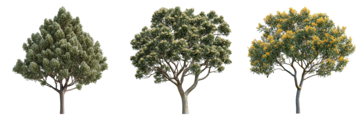 Three trees are shown in a row, with the middle one being the tallest