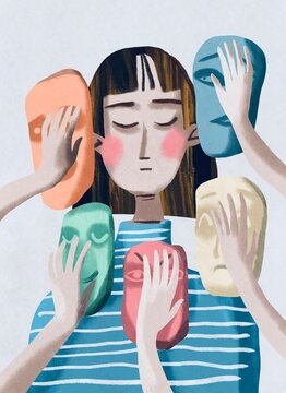 Woman tries different masks
