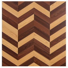 A classic chevron wood flooring pattern with alternating dark and light wood planks isolated on transparent background