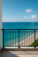 Serene Ocean and Beach View from Minimalist Modern Balcony