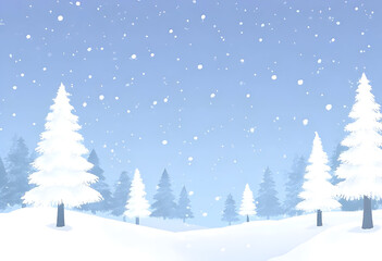 Obraz premium A serene winter landscape with snow-covered trees under a soft blue sky, evoking calmness and tranquility in a snowy atmosphere.