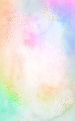 ゴールドの粒が散るパステルカラーの水彩テクスチャ