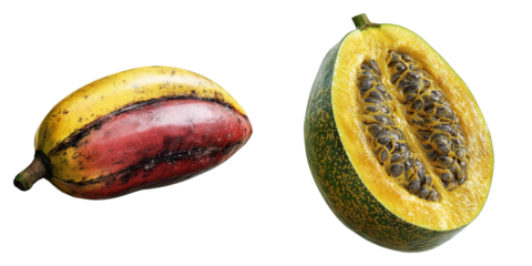 A banana and a pumpkin seed are shown side by side
