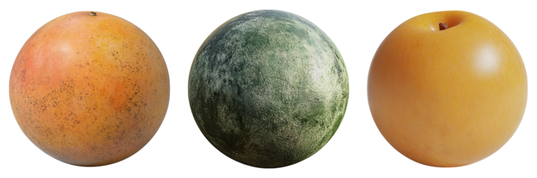 Three different colored balls, one orange, one green, and one yellow - Powered by Adobe