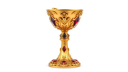 Ornate Golden Chalice with Gemstone Inlays on White Background