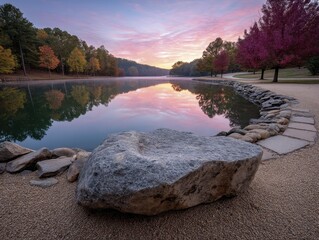 Inspiring sunrise over tranquil lake Perfect for journaling prompts on peace, mindfulness, and personal growth - sunrise self-reflection landscape lake wellbeing