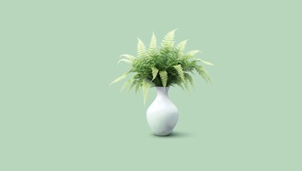Artful composition of fern plants and pottery, isolated against pastel green—perfect for calm, indoor garden themes.