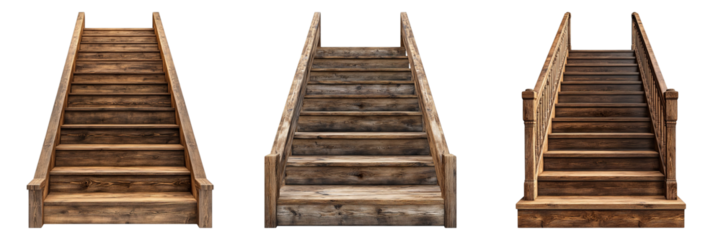Three wooden stairs with a white background