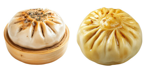 Two different types of dumplings are shown side by side