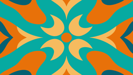 Fototapeta premium Symmetrical Abstract Pattern with Orange Teal and Beige Curved Shapes Keywords: abstract, pattern, symmetrical, design, graphic, art