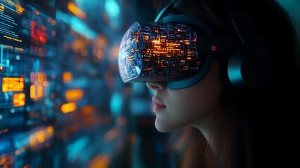 Exploring the Metaverse: A Woman's Journey Through Virtual Reality and Data Streams - Powered by Adobe