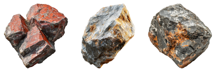 Three rocks of different sizes and colors are shown in a row