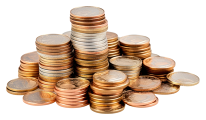 PNG Money coins white background arrangement investment.