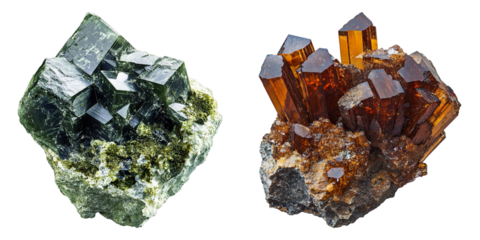 Two rocks, one green and one brown, are shown side by side