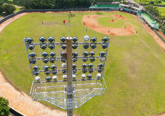 Aerial Baseball Field with Light Tower View