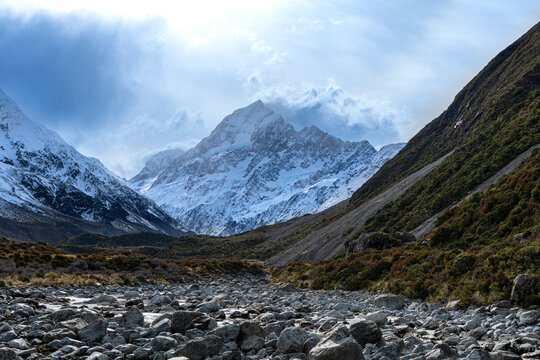 Rocky Valley Floor Leading to Mount Cook in Hooker Valley