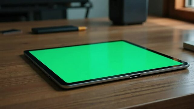 Dynamic tablet video with vibrant green screen ready for your creative content insertion seamlessly