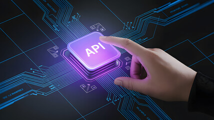 API platform concept with hand touching interface for software development use