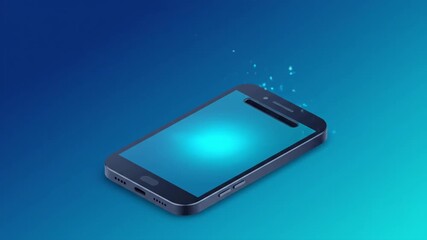 High-quality 3D animation of blue credit card sliding into smartphone for contactless payment on gradient blue background, digital finance and mobile banking concept - Powered by Adobe