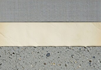 Juxtaposition of textures featuring concrete, aged paper and fine mesh textile surfaces