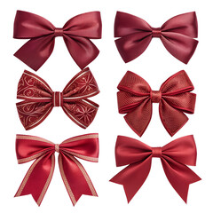 A vector illustration of a set of red satin ribbon bows for a holiday or Christmas gift decoration