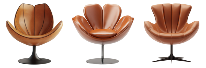 Three brown chairs with a flower design on them