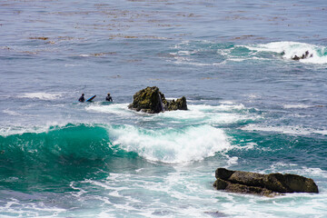surfing on the beach with big waves 