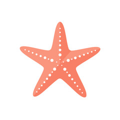 A simple illustration of a pinkish-orange starfish with five arms and white dots on an isolated background.
