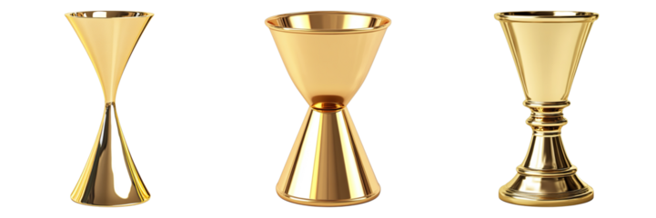 Three gold cups with different shapes