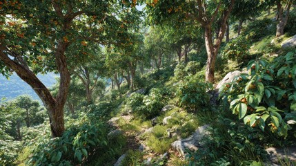 Forest path sunny day