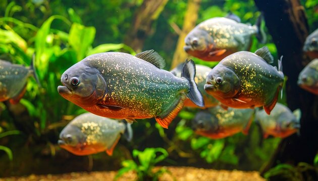 School of piranhas in aquarium