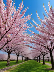 Fototapeta premium Video 4k of sakura or cherry blossom flower of trees in Prunus subgenus Cerasus. Sakura pink flowers beautiful ornamental cherry trees Prunus serrulata. Tender color of blooming cherry trees in spring