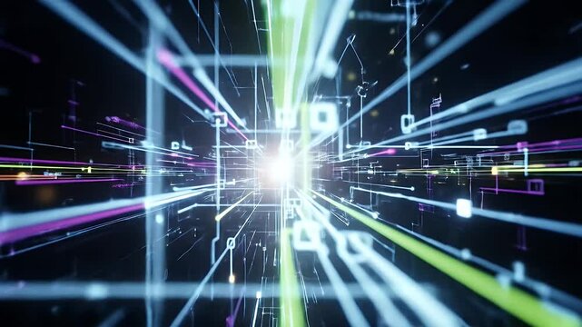 Abstract network of glowing lines and nodes in a digital space