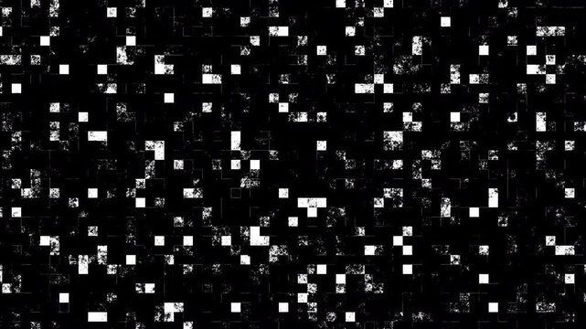 High Density Grunge Square Particle Flicker Loop Animation With Dark Textured Grid Background