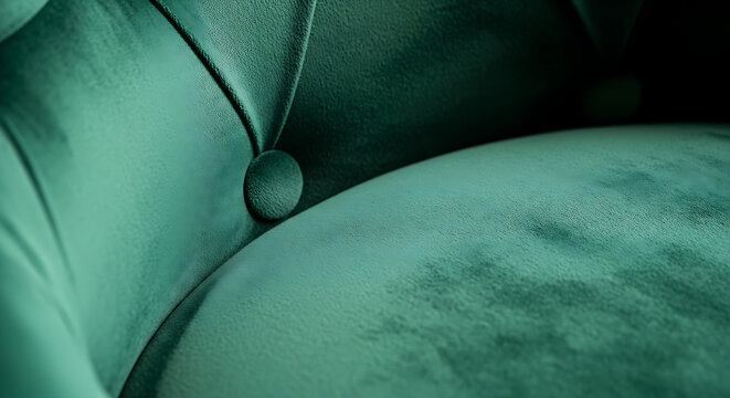 Close up of plush green velvet sofa with button tufting and textured surface for luxurious comfort - Powered by Adobe
