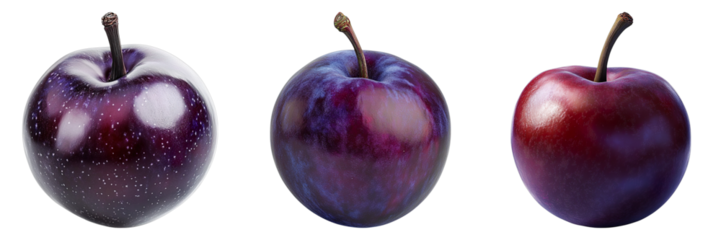 Three purple apples with a blue speckled surface