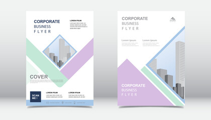 Modern geometric corporate business flyer template with pastel color shapes and clean professional layout. Perfect for company profile, brochure, poster, and marketing materials.
