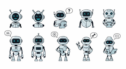 Obraz premium Modern robots showcase diverse emotions and actions ideal for technology and AI concepts